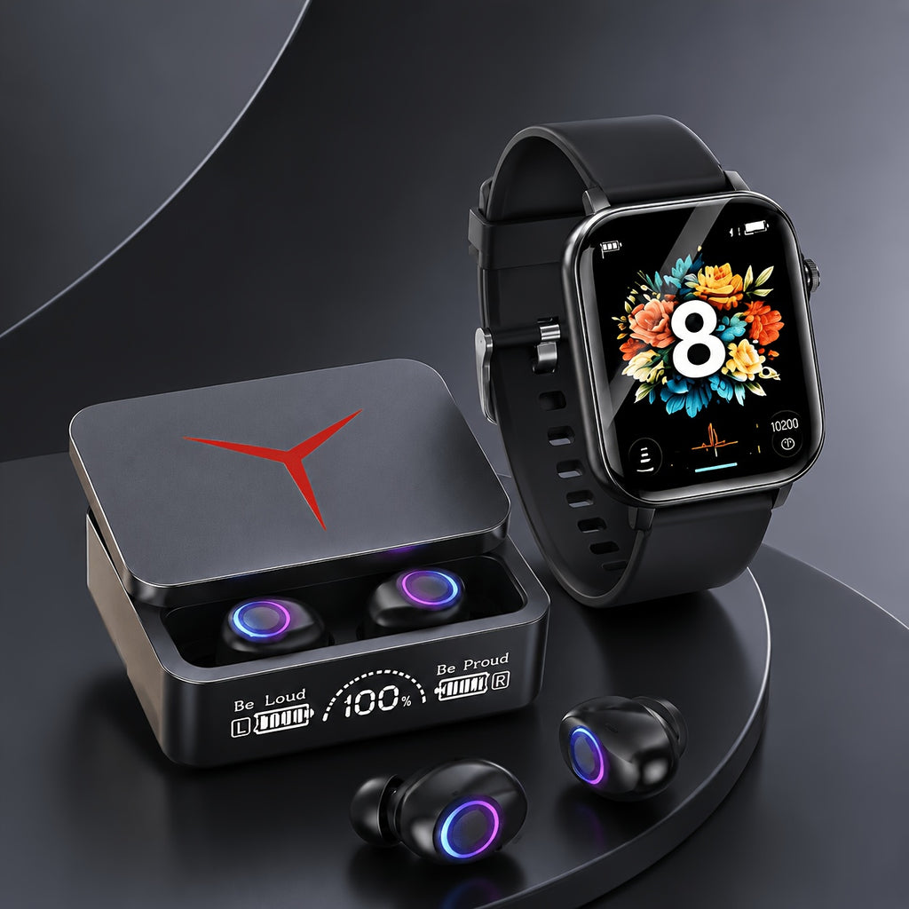 Smartwatch and Earbuds Set, Bluetooth Smart Watch with Wireless Earphones, Calling & Message Alerts, Health & Sleep Monitoring, Activity Tracking, Sports Watch, 3 Combo Options