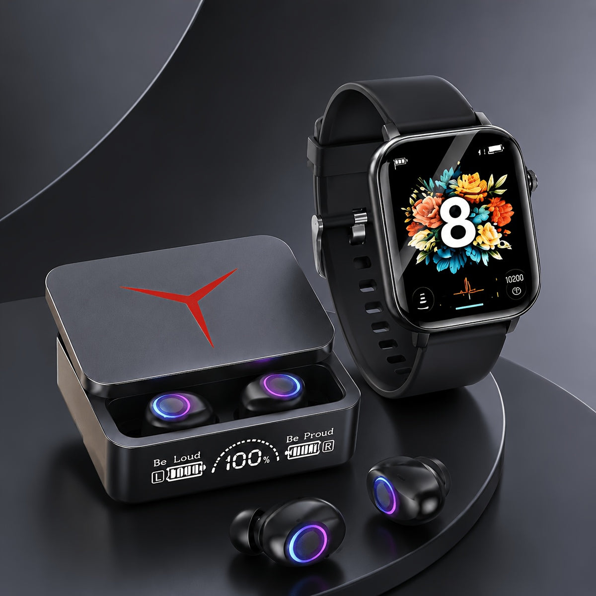 Smartwatch and Earbuds Set, Bluetooth Smart Watch with Wireless Earphones, Calling & Message Alerts, Health & Sleep Monitoring, Activity Tracking, Sports Watch, 3 Combo Options