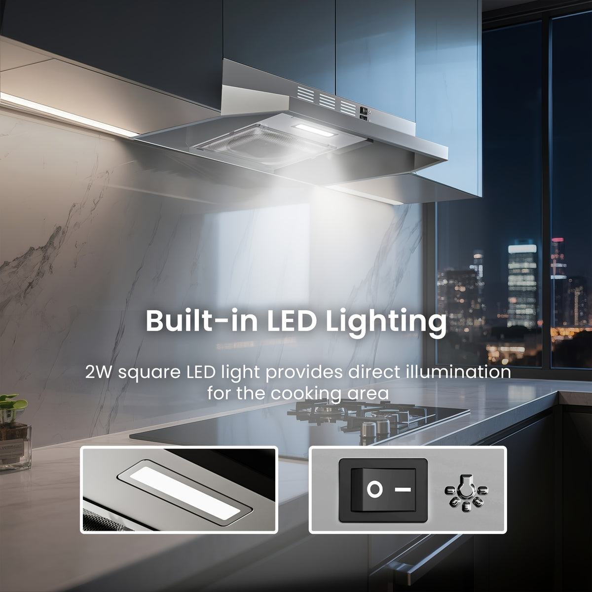 30-Inch Under-Cabinet Range Hood with Listed 350 CFM Airflow, LED Light and Two-Speed Fan, Ducted or Non-Ducted Configuration in Three Finish Option Labels