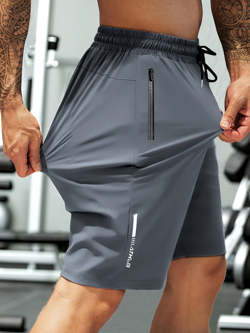 Men's Stretch Shorts with Drawstring Waist and Zippered Pockets, 85% Polyamide and 15% Elastane Fabric in Eight Color-Style Labels for Casual Summer Wear