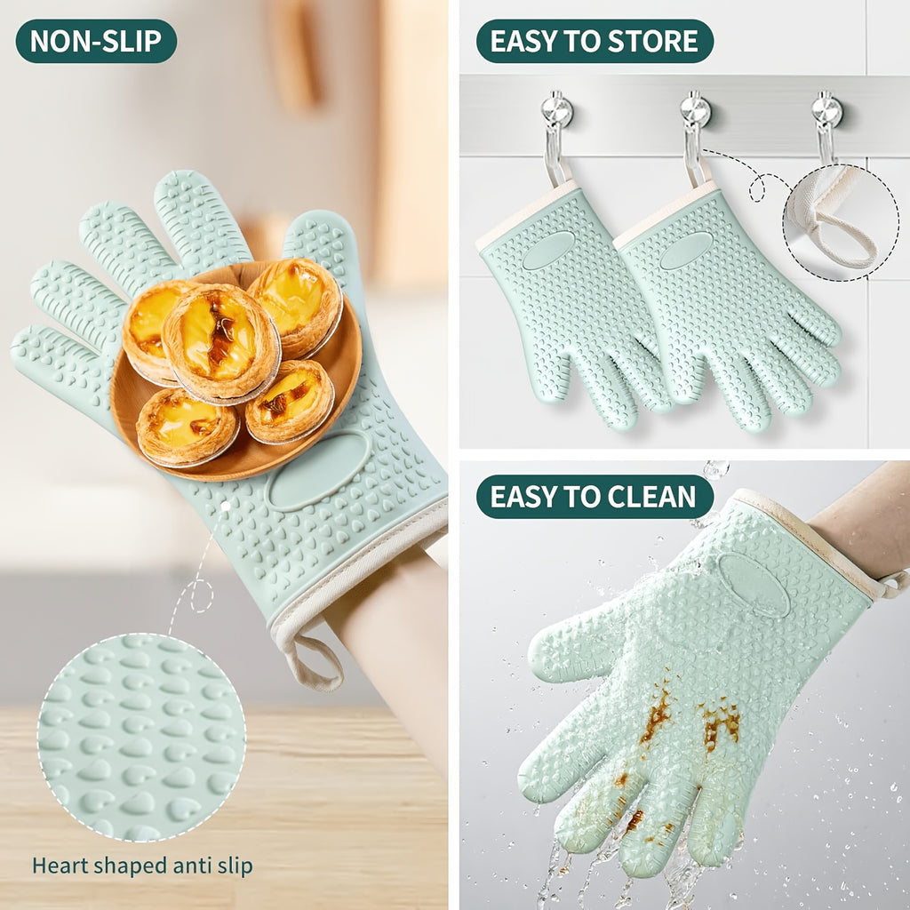 Silicone Oven Gloves Pair, Two-Piece Kitchen Hand Protection with Listed Heat Resistance, Non-Slip Design and Hanging Storage for Cooking, Baking and BBQ Tasks