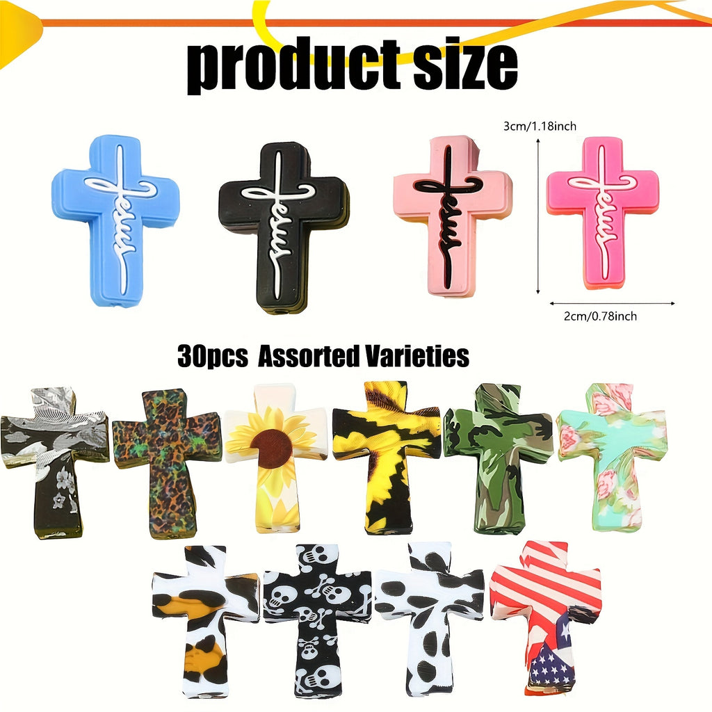 Cross Silicone Focal Beads in Random Multicolors for DIY Jewelry Making, Beadable Pen Decoration, Keychains, Bag Charms, Bracelets and Necklaces