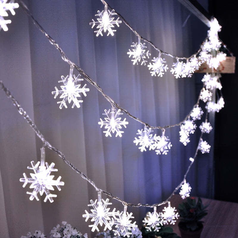 Snowflake LED String Lights for Christmas and Winter Party Decor, Warm White or Multicolor Options with 10, 20 or 40 LEDs, Batteries Not Included