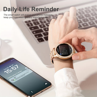 Women's Smartwatch by LIGE with Listed 1.32-Inch HD Display, Wireless Calling and 20 Sports Modes, Golden, Golden Mesh Belt or Silvery Options for iPhone Android