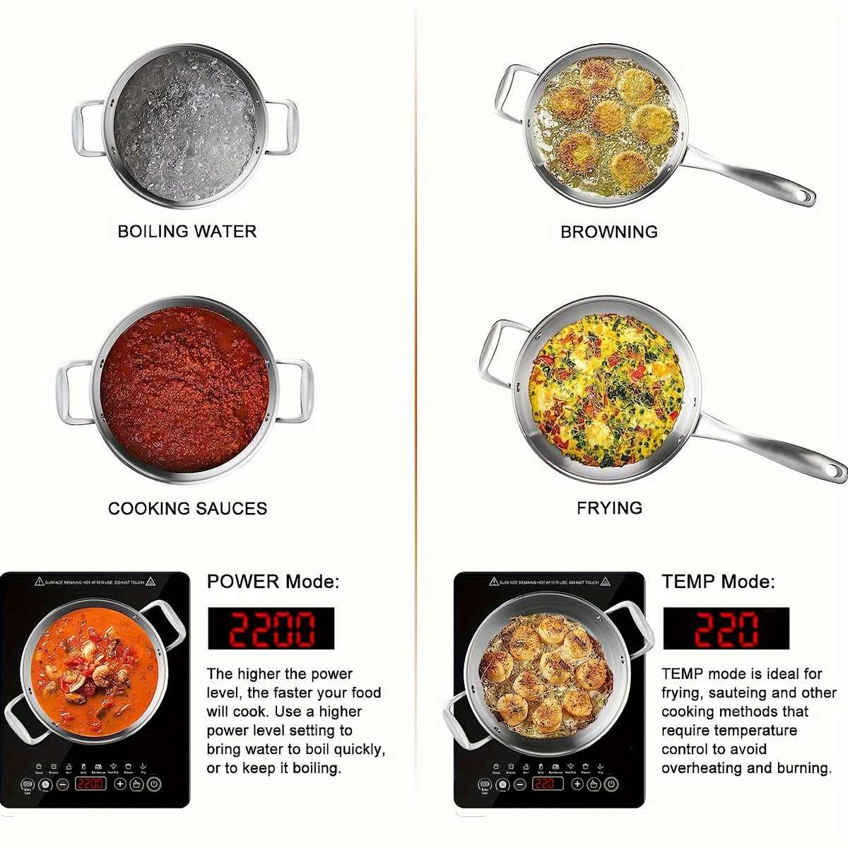 Portable Induction Cooktop with Black Crystal Touch Panel, Single Burner Electric Countertop Stove for Everyday Home Kitchen Cooking and Meal Preparation