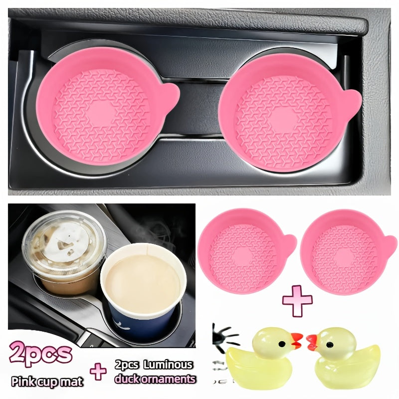 Silicone Car Cup Holder Coasters in Two- or Four-Piece Options, Anti-Slip Cup Mats with Multiple Colors and Selected Glow-in-the-Dark Accessory Bundles