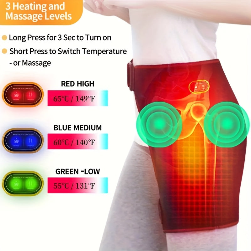 USB Hip Heating Pad in Black with Listed Three Heat and Vibration Settings, Soft-Fabric Personal Wrap with Cable and Manual, Power Bank Not Included