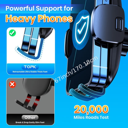 TOPK Car Air Vent Phone Mount with Adjustable Clamp Cradle, Black ABS Smartphone Holder for Compatible Vehicle Vents and Navigation Screen Positioning