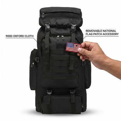 Men's Outdoor Travel Backpack with Double-Shoulder Carry and Removable Flag Patch Reference, Gray, Desert, Khaki or Black-3 Options for Everyday Trip Packing