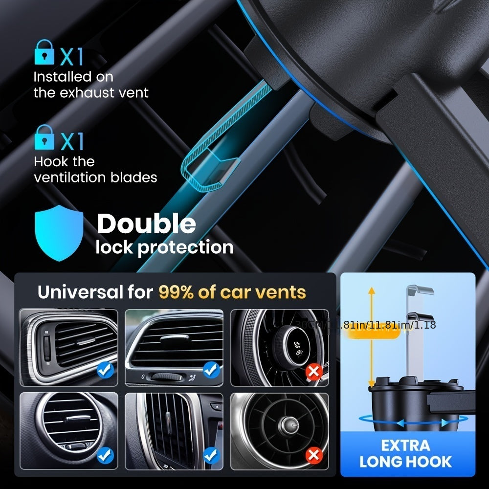 TOPK Car Air Vent Phone Mount with Adjustable Clamp Cradle, Black ABS Smartphone Holder for Compatible Vehicle Vents and Navigation Screen Positioning