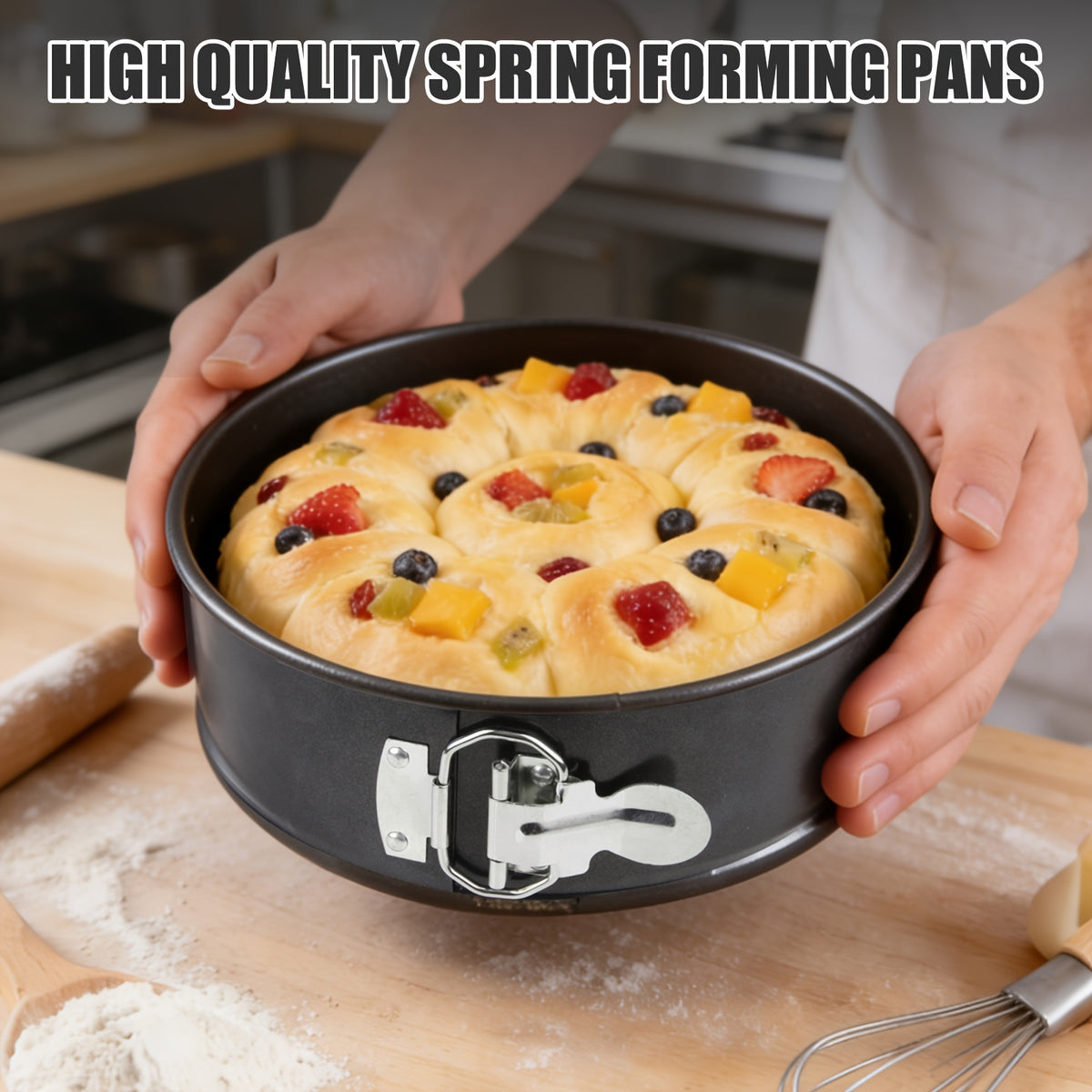 Springform Cake Pan Set with 4, 7 and 9 Inch Sizes, Black Nonstick Carbon Steel Round Cheesecake Pans with Removable Bottoms and Locking Latches for Home Baking