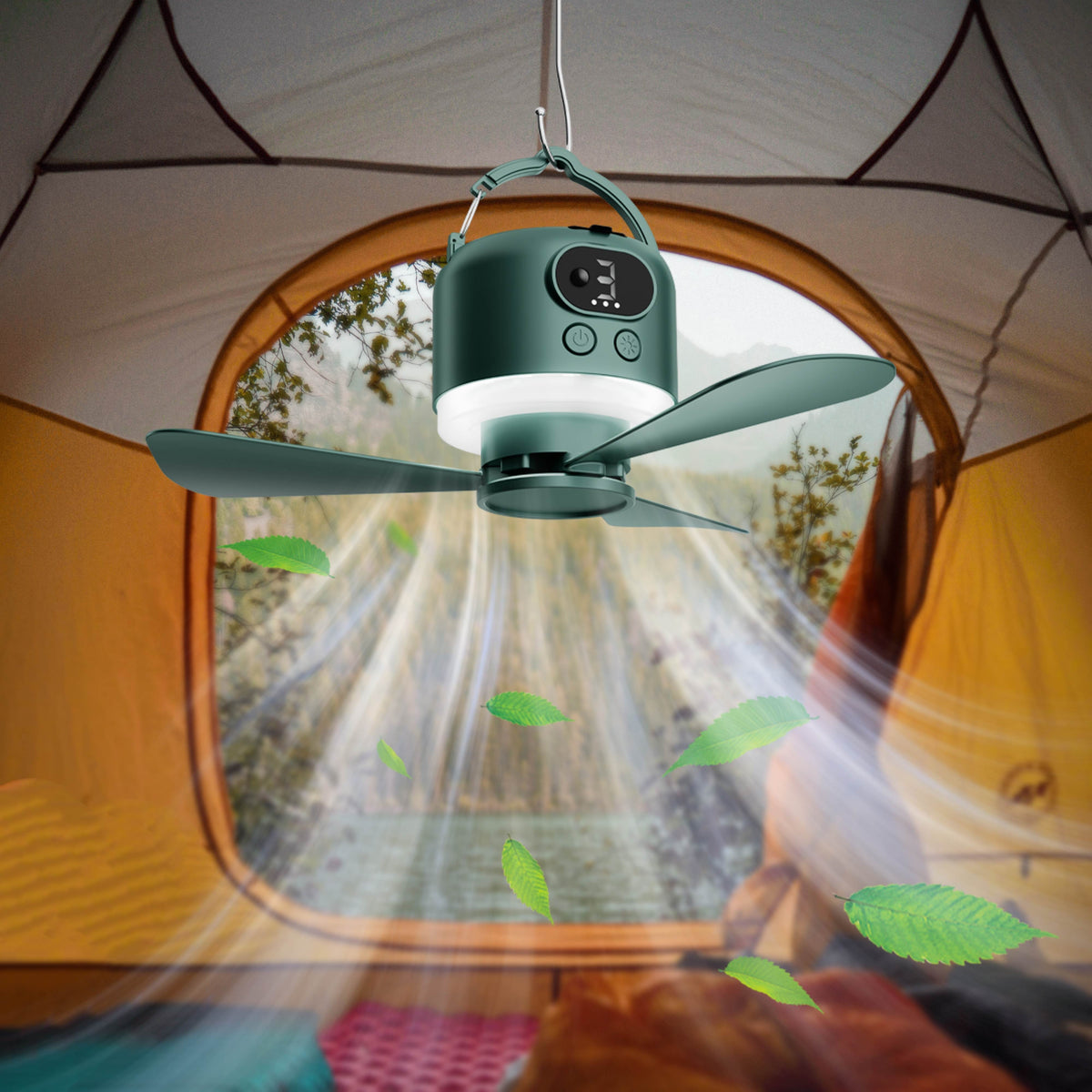 Camping Ceiling Fan with Light, 10400mAh Rechargeable USB Tent Fan Lamp, 4-Speed Quiet Hanging Fan for Tent, Dorm, RV, Remote Control, Power Bank Charges Phones, Multiple Colors