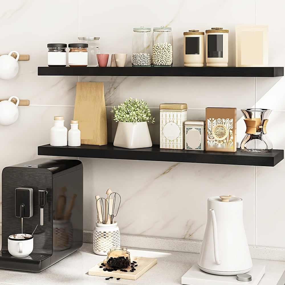 Floating Wall Shelves Two-Pack with Listed 32-Inch Length and Hidden Bracket Design, White, Walnut or Brown Labels for Home Decor and Seasonal Displays