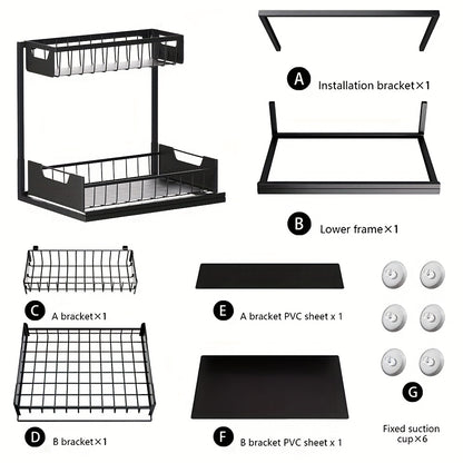 Two-Tier Sliding Under Sink Organizer for Kitchen and Bathroom Cabinets, Metal Pull-Out Storage Rack in Black, White or Gray with Single and Two-Pack Options