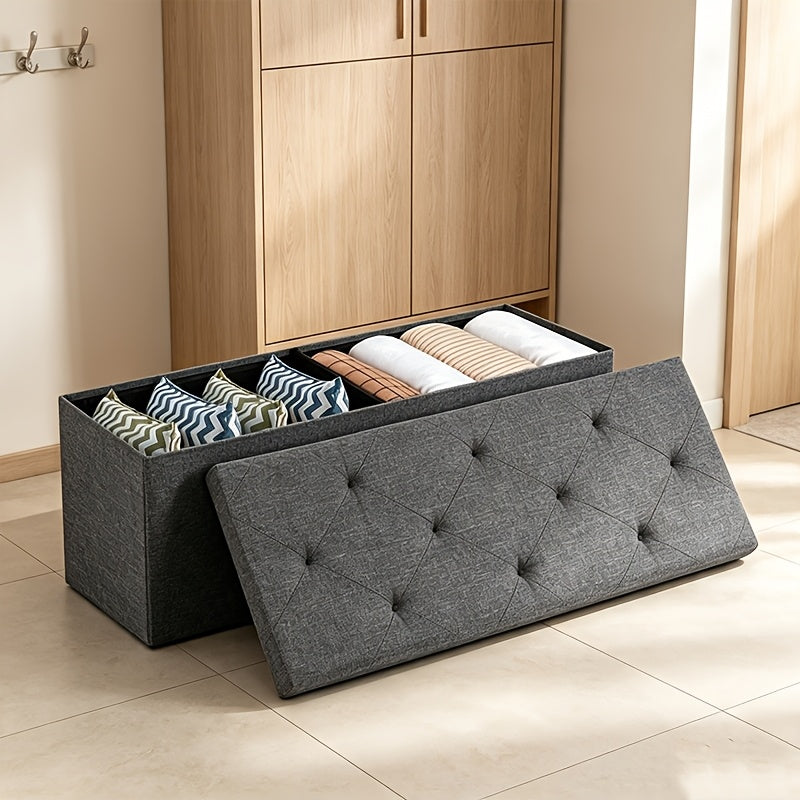 Padded Storage Ottoman Bench with Folding Design, 30IN or 43IN Labels and Faux Leather or Linen-Labeled Color Options for Bedroom, Entryway and Living Room