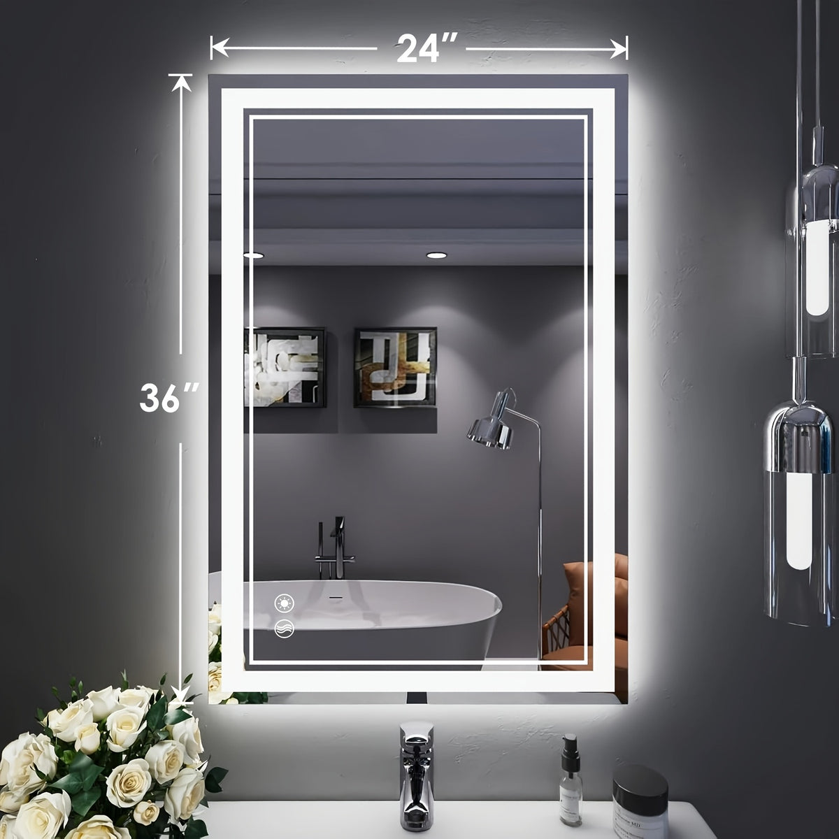 LED Bathroom Vanity Mirror with Listed Anti-Fog Function, Dimmable Three-Color Front and Back Lighting, Wall-Mounted Mirror with Multiple Size Options