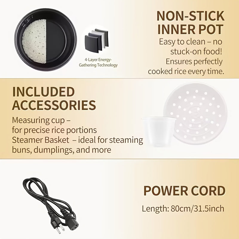 Multifunctional Rice Cooker with Listed 67 Oz Capacity and Ten-in-One Cooking Wording, White, Red or Black Options for Rice, Soup, Oatmeal and Small-Kitchen Meal Planning