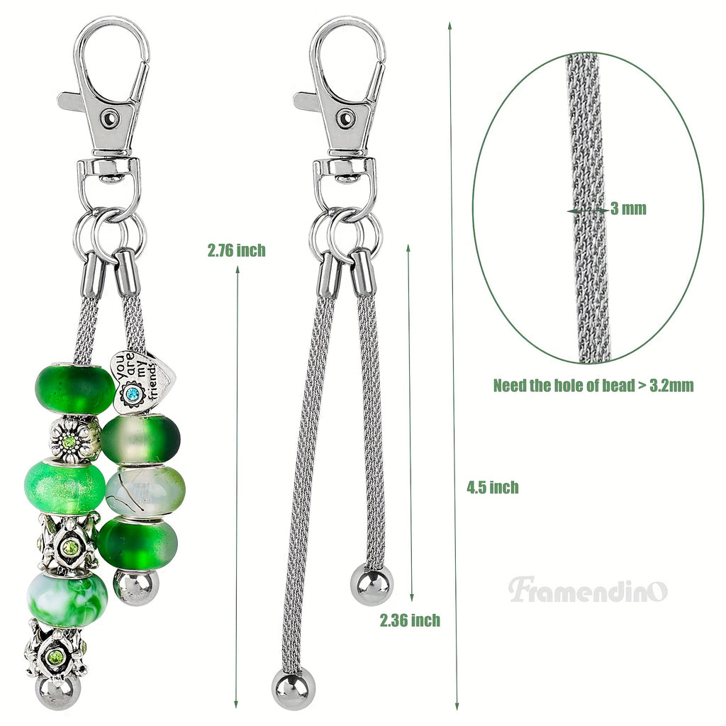 Silvery Beadable Keychain Blanks, Listed 10-Pack Metal Bar Craft Supplies with 3mm Large-Hole Bead Compatibility Wording for DIY Pendants and Personalized Gifts