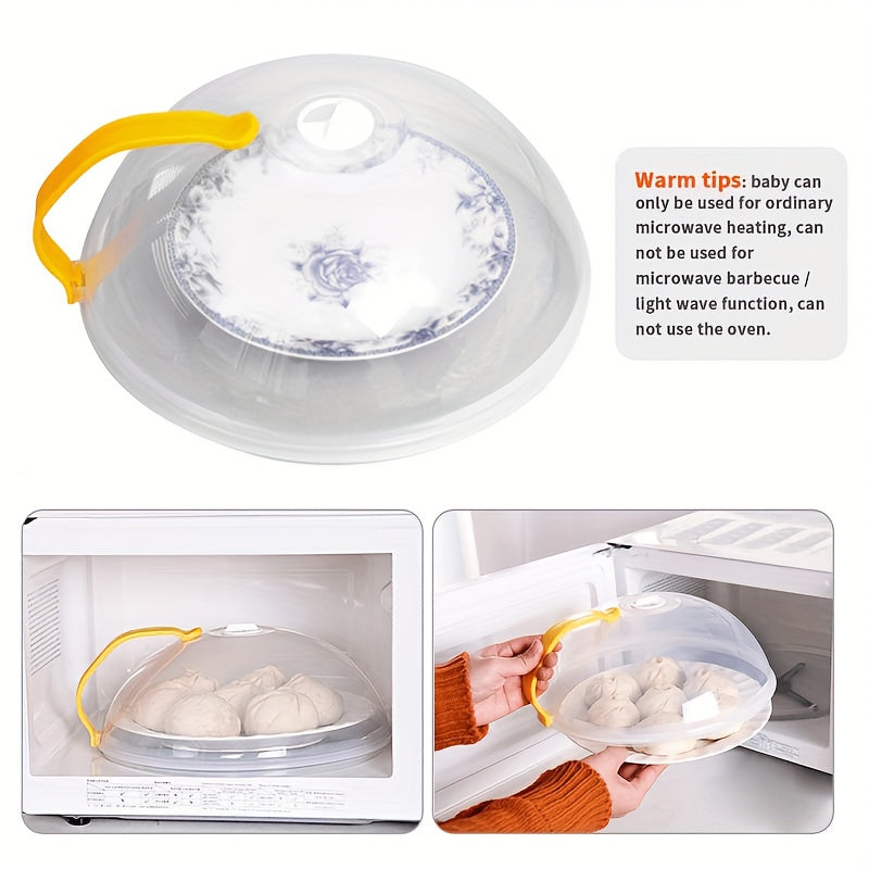Microwave Splatter Cover with Handle and Steam Vents, Transparent Plastic Food Lid for Covering Compatible Dishes During Everyday Leftover Reheating