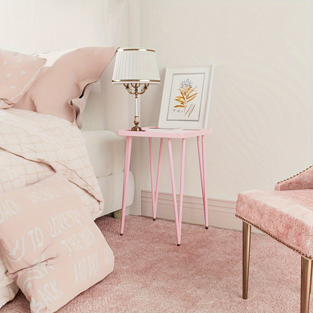 Square Metal Side Table for Small Spaces, Compact Drink and End Table for Sofa or Bedroom, Indoor and Outdoor Use in White, Pink, Black or Blue