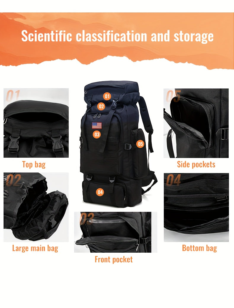 Hiking Backpack with Listed Flag Patch and Large-Capacity Rucksack Design, Seven Solid Color and Camouflage Options for Camping Gear and Outdoor Travel