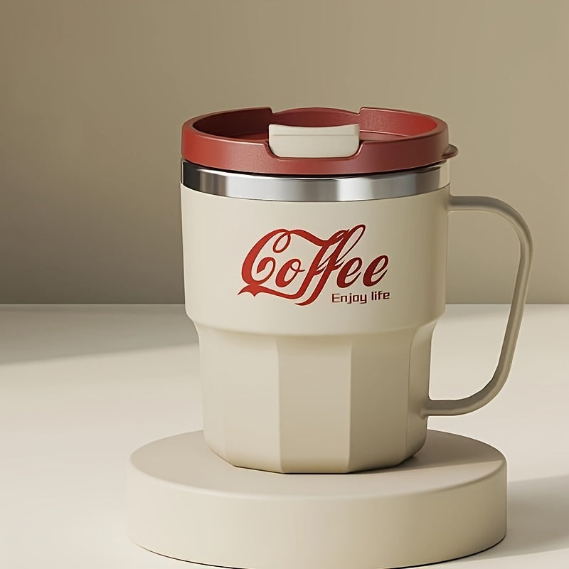 Double-Layer Insulated Coffee Mug with Lid in Grey White, Single Covered Cup for Hot and Cold Drinks, Everyday Beverage Breaks and Coffee Lover Gifts