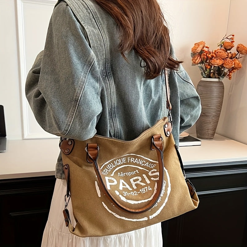 Tote Crossbody Shoulder Bag with Adjustable Strap, Brown with Black or Gray with Black Options for Everyday Errands, Commuting and Casual Outfit Styling