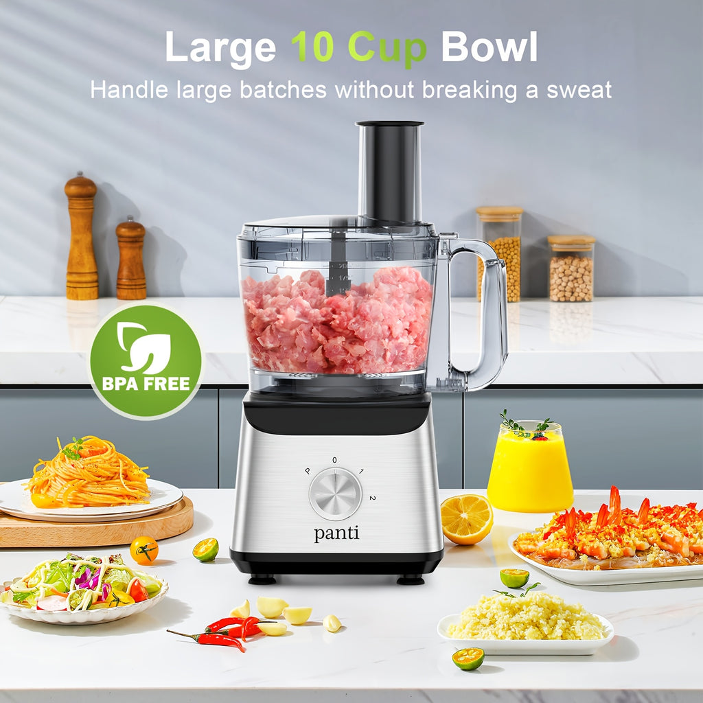 600W Food Processor with 12-Cup Bowl, Food Chute and Pusher, Listed Chopping, Slicing, Shredding, Puree and Dough Functions in Black or Silvery