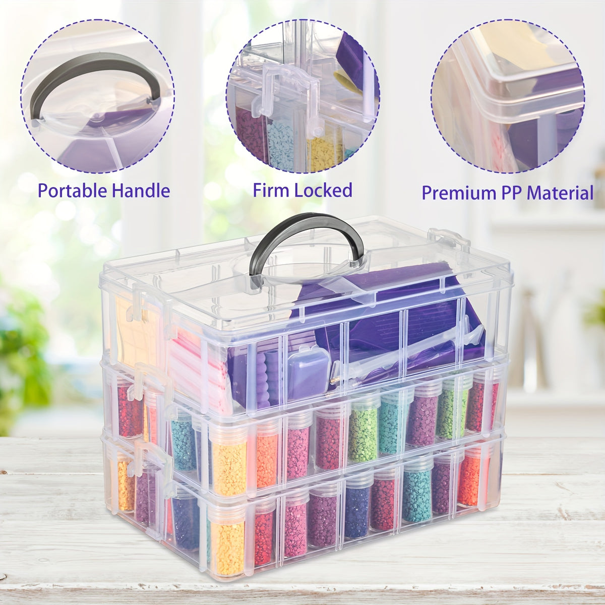 Clear Stackable Diamond Painting Organizer, Tiered Bead Storage Container with Listed Craft Tools for Sorting Diamond Art Drills and Jewelry Supplies