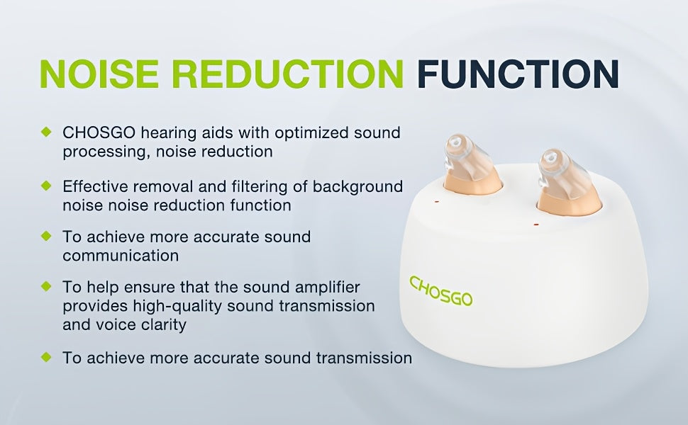 12-Channel USB Rechargeable Hearing Device with Listed Digital Sound Processing and Silicone Earbuds, Beige, Red and Blue or Black Options for Adults