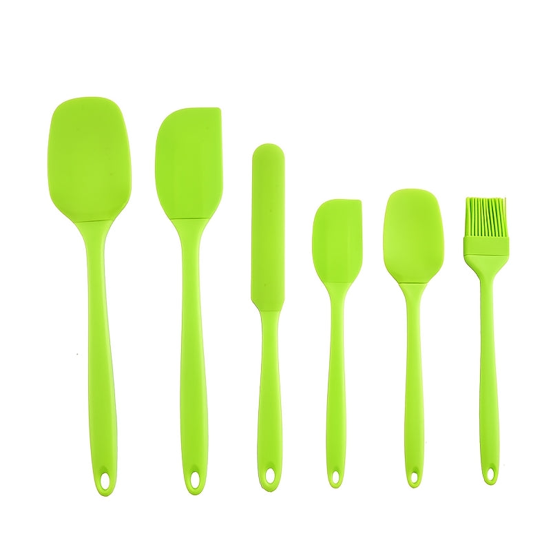 Silicone Baking Utensil Set, Six-Piece Kitchen Tool Selection with Scraper, Spatula and Oil Brush References in Red, Green, Black, Pink or Blue for Cake Preparation