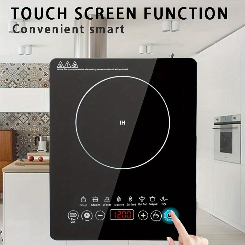 Portable Induction Cooktop with Black Crystal Touch Panel, Single Burner Electric Countertop Stove for Everyday Home Kitchen Cooking and Meal Preparation