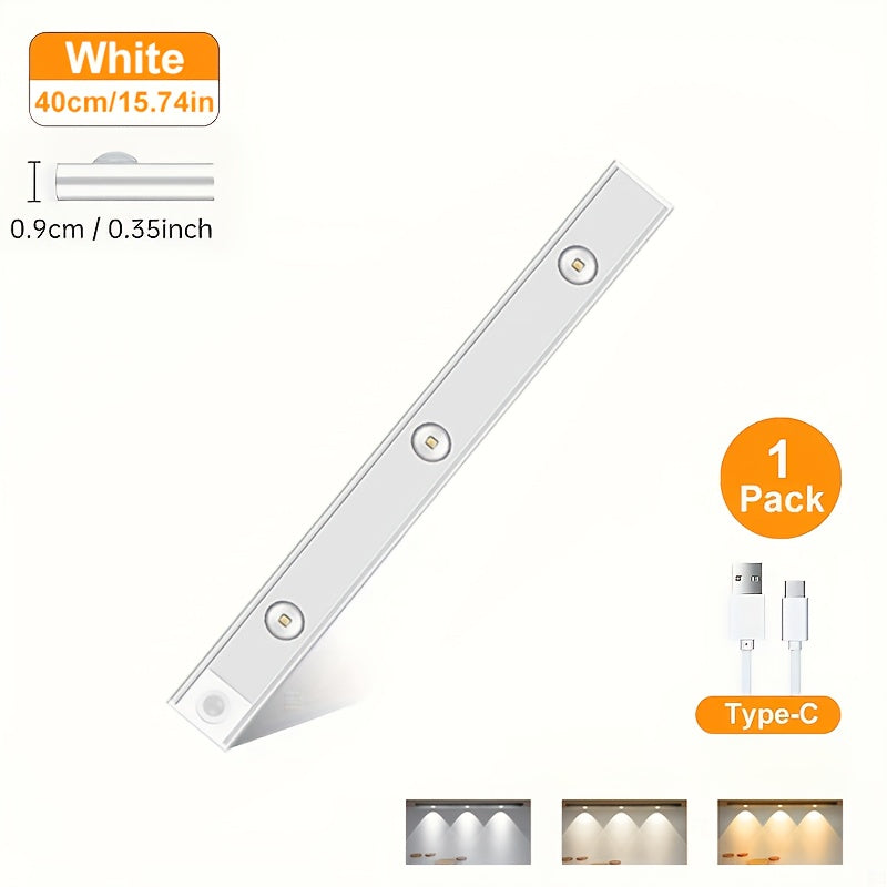 Motion Sensor Under Cabinet Lights with 3 Color Temperatures, USB-C Rechargeable Magnetic LED Bars in 20, 30 or 40cm and 1, 2 or 4-Pack Options