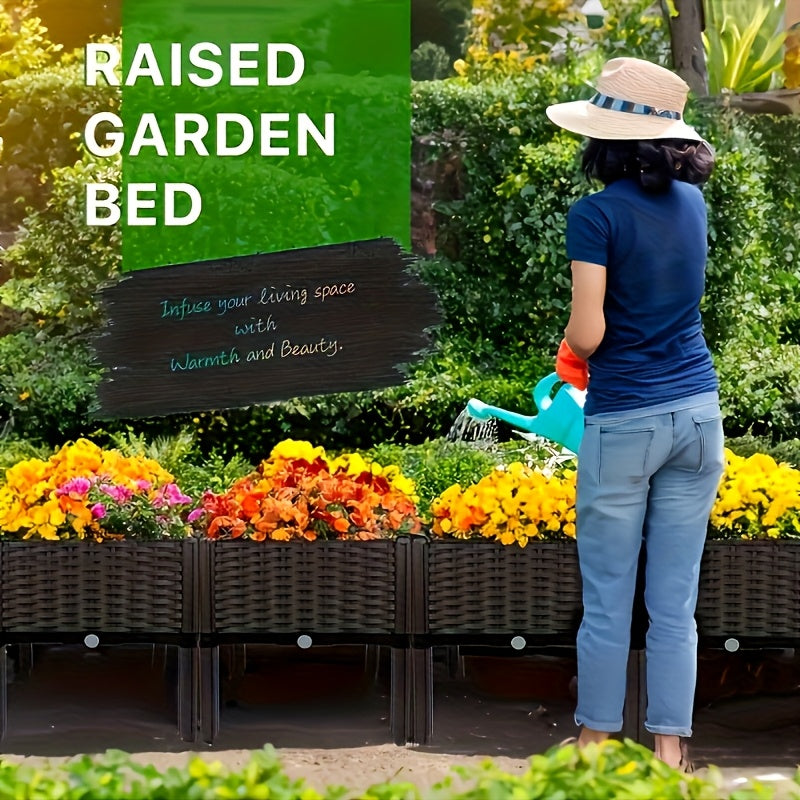 Raised Garden Bed with Legs by SKYNEST, Brown Plastic Planter with Listed Drainage System and One- to Four-Box Options for Outdoor Herbs and Vegetables