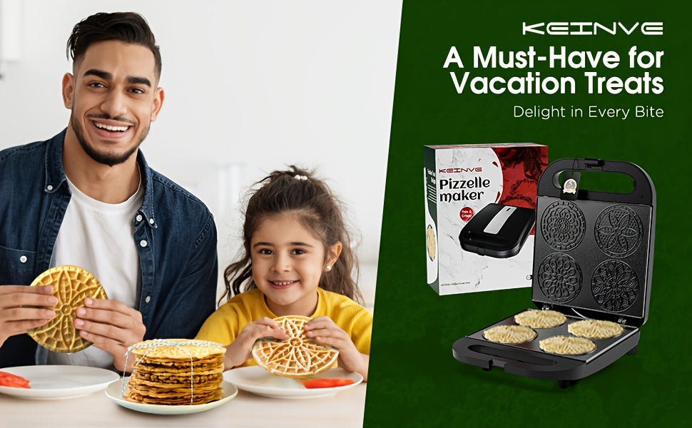 Pizzelle Maker Electric Cookie Baker with Listed Nonstick Surface and Two Capacity Label Options for Homemade Breakfast Treats, Snacks and Dessert Preparation
