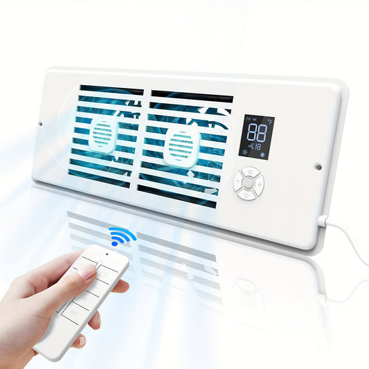 Vent Booster Fan for 4 x 10 Inch Openings, White 10-Speed Airflow Booster with Digital Automatic Temperature Control and Remote for Compatible Home Vents