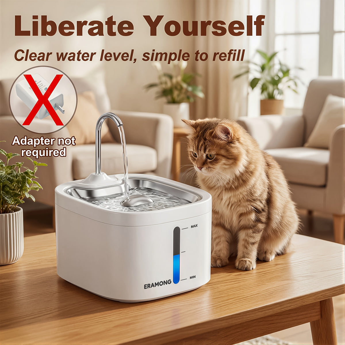 Stainless Steel Tray Cat Water Fountain, 3.5L Automatic Pet Drinking Dispenser with ABS Plastic Body and Water Tap in Black or White, Power Adapter Not Included