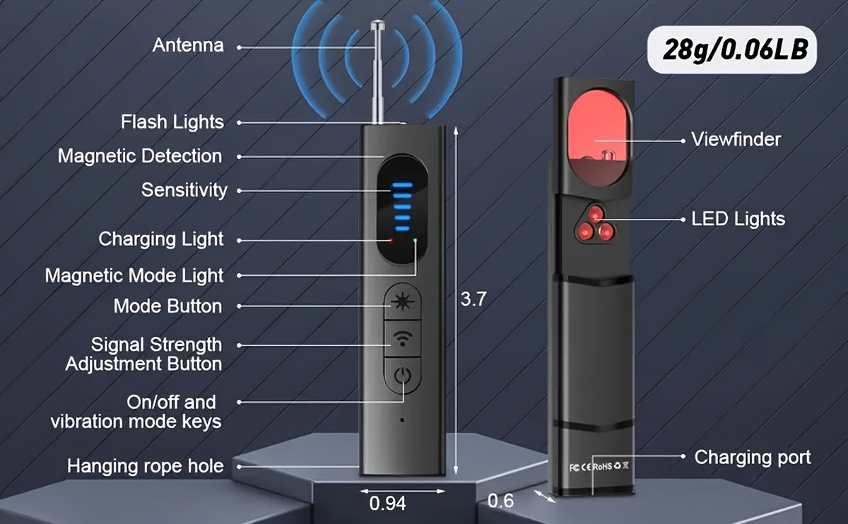 Hidden Camera Detector and RF Signal Scanner, Portable Rechargeable Anti-Spy Bug Finder for Hotel Travel, Home, Office and Car Checks
