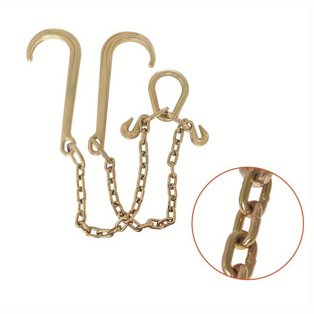G70 V-Chain Tow Chain Set for Compatible Flatbed Vehicle Loading, Listed 5/16-Inch Chain and 2-Foot Length with J-Hooks and Grab-Hook Connections