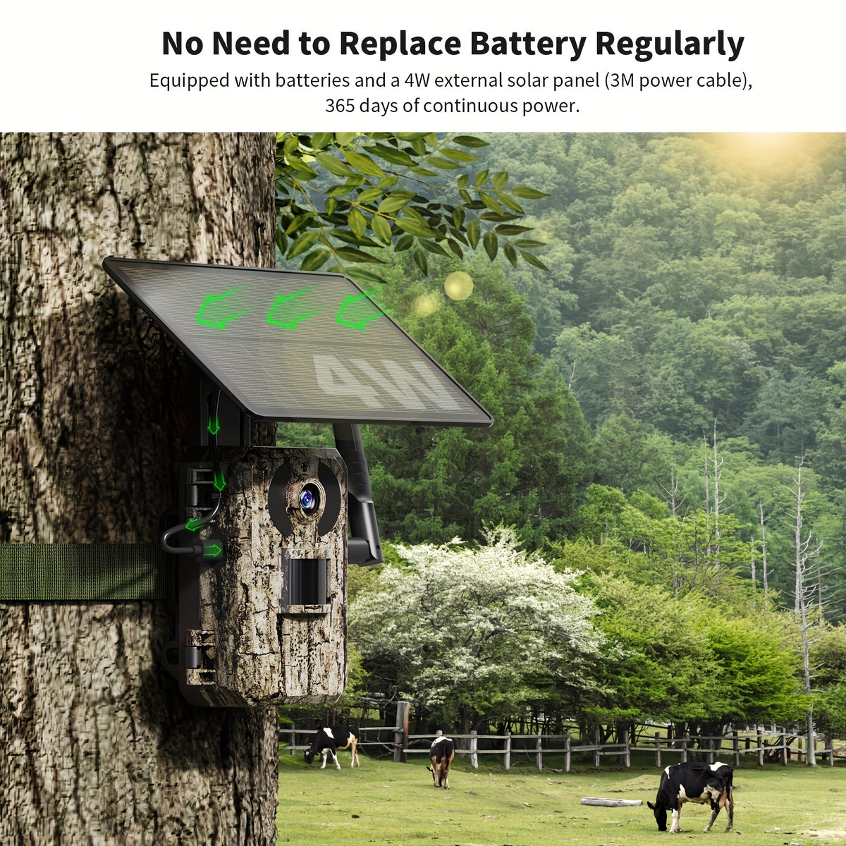 Cellular Trail Camera with Listed 4K Live View, 4W Solar Panel, 0.2-Second Trigger and 120° Lens, Ucon App Wildlife Monitoring with Two-Pack Option