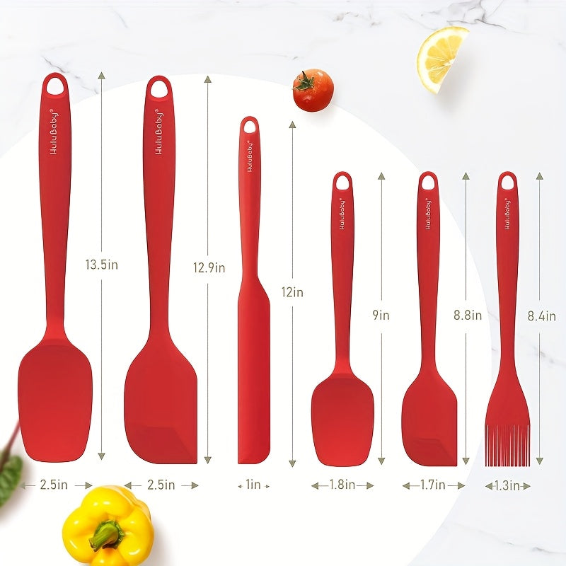 Seamless Silicone Spatula Set, Six Flexible Kitchen Utensils for Home Baking, Yogurt Mixing and Butter Spreading with Standard and Black Selection Labels