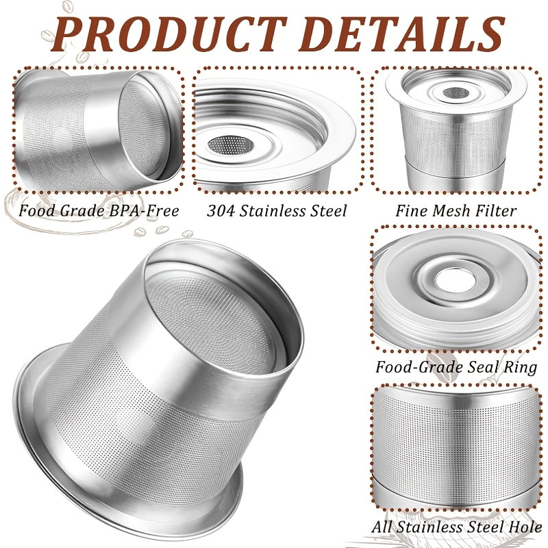 Reusable K Cups 4-Pack for Keurig, Stainless Steel Refillable Coffee Pods with Filters, Dishwasher Safe Universal Coffee Pods for Home Coffee Bar, Includes 15ml Coffee Spoon