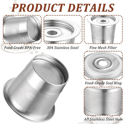 Reusable K Cups 4-Pack for Keurig, Stainless Steel Refillable Coffee Pods with Filters, Dishwasher Safe Universal Coffee Pods for Home Coffee Bar, Includes 15ml Coffee Spoon