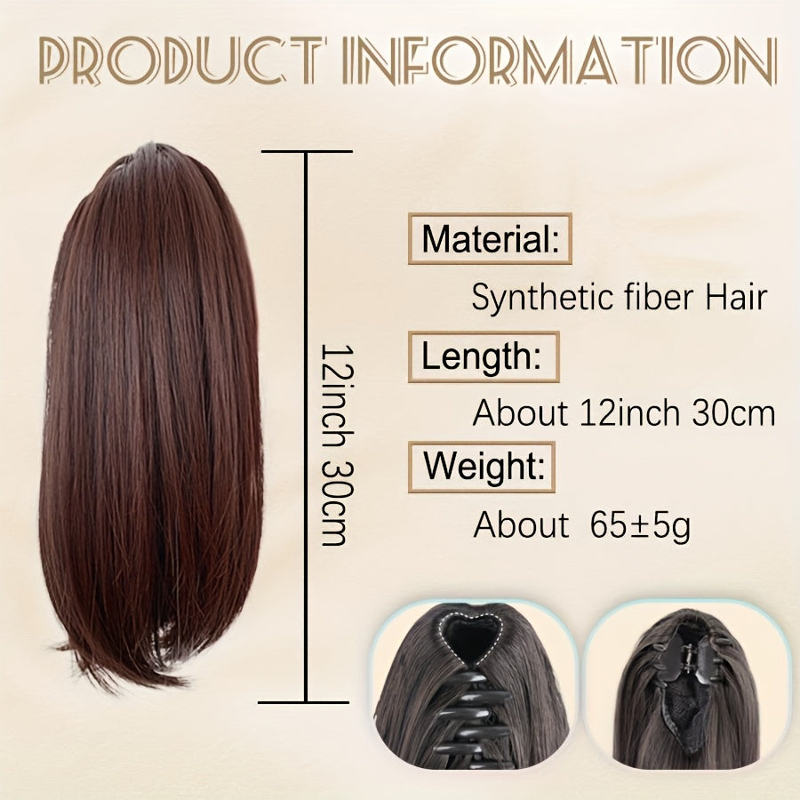 10-Inch Curly Claw Clip Ponytail Extension, Short Synthetic Hairpiece for Women in Natural Black, Black Brown, 2/33 or Light Brown for Everyday and Occasion Styling