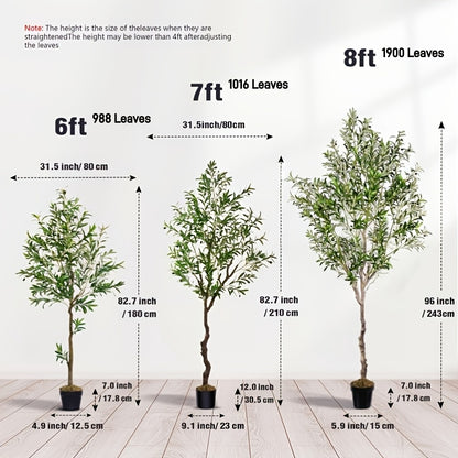 Artificial Olive Tree with Nursery Planter, 6ft 7ft 8ft Faux Tree Options with Shapeable Branches for Living Room, Porch & Home Decor