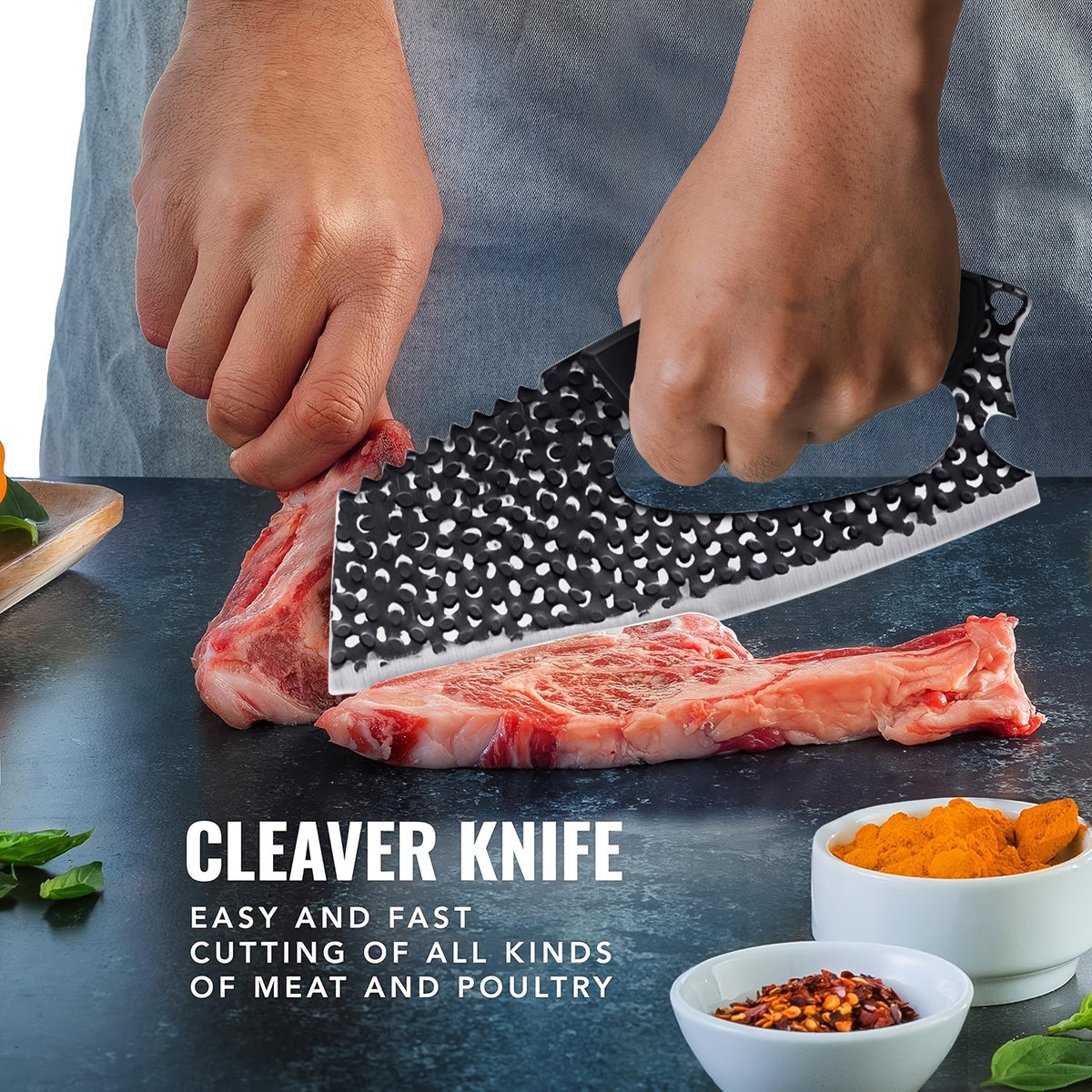 Butcher Knife and Meat Cleaver Set for Home Kitchen Preparation, White Option with Listed Non-Stick Design for Meat and Poultry Cutting and Cooking Tasks