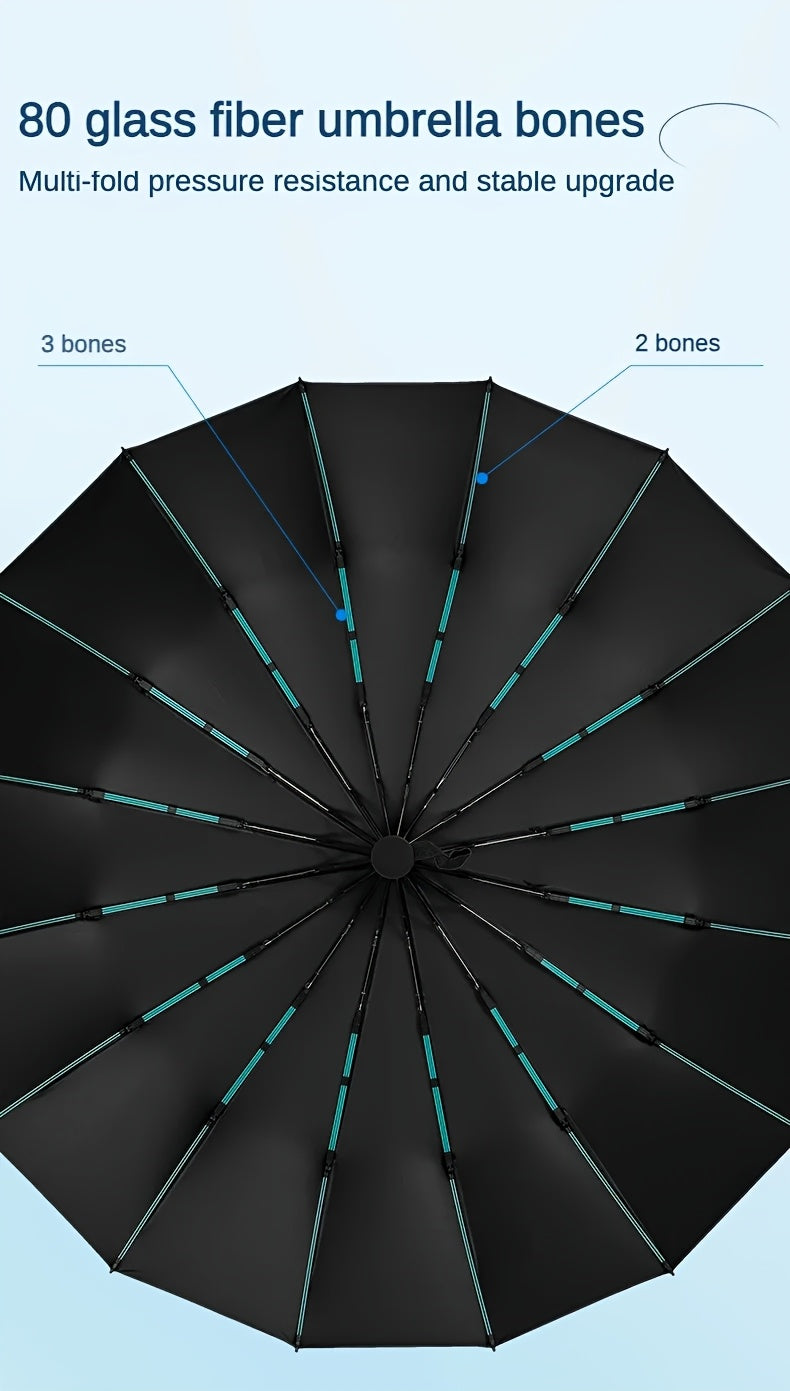 Automatic Folding Umbrella for Men and Women with Listed Reinforced Fiberglass Ribs, Compact Sun and Rain Carry in Five Colors for Daily Outings