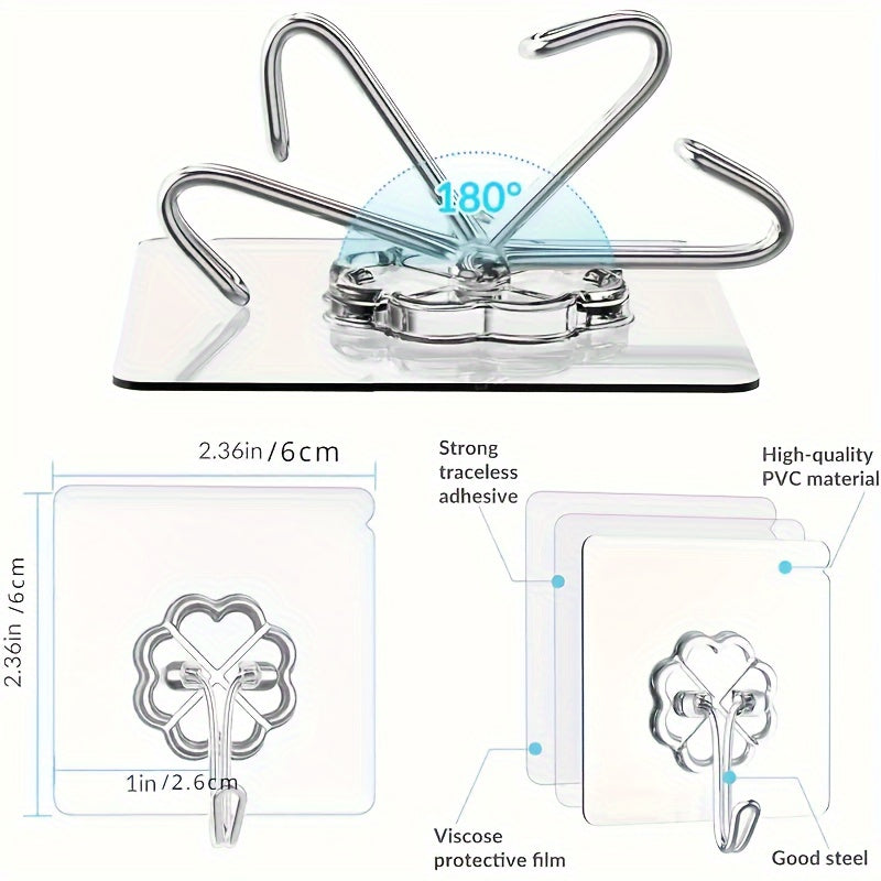 Transparent Adhesive Hooks for Kitchen and Bathroom Organization, 30-Piece Plastic Wall Hook Set with No-Drill Mounting on Compatible Surfaces
