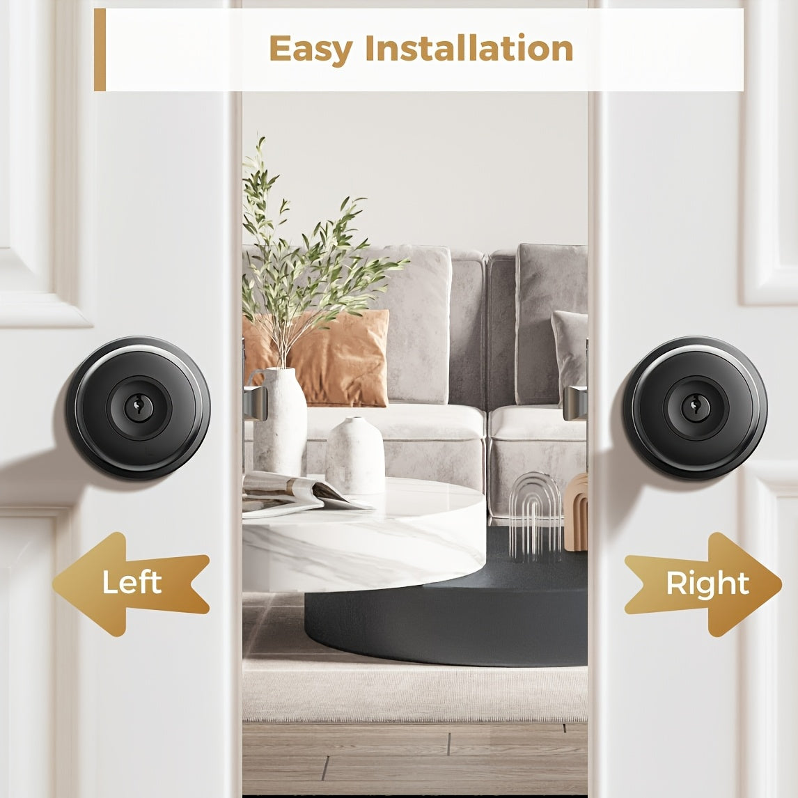Replaceable-Battery Smart Door Knob by Arpha in Black with Listed Fingerprint, Passcode, Tuya App and Physical Key Access, Passage and Privacy Modes, Battery Excluded