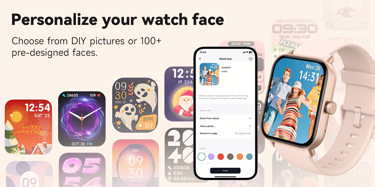 Sports Tracking Smartwatch by FAWEIO for Men and Women, 1.8-Inch Display with Call Answering and Making, 100+ Sports Modes and Pedometer for iPhone and Android